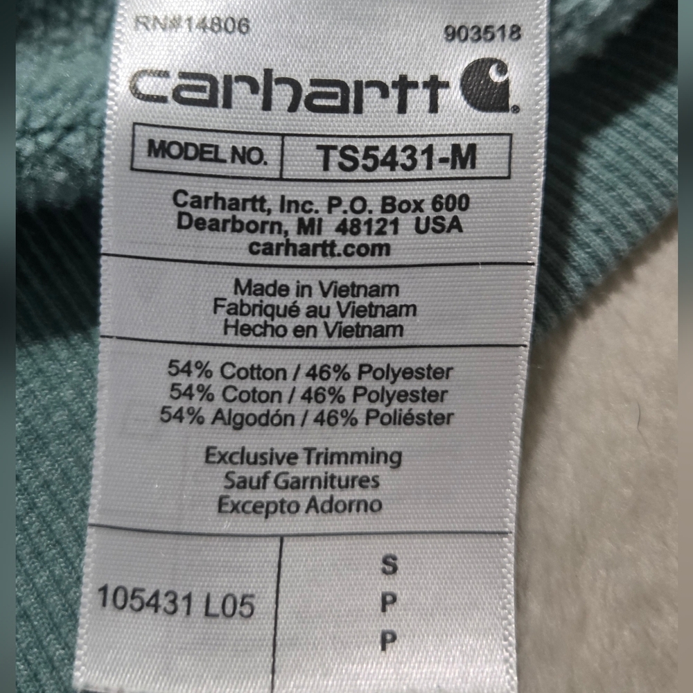 Carhartt Rain Defender Mens Teal Hoodie with Logo Hooded Sweatshirt Size Small - Picture 4 of 6